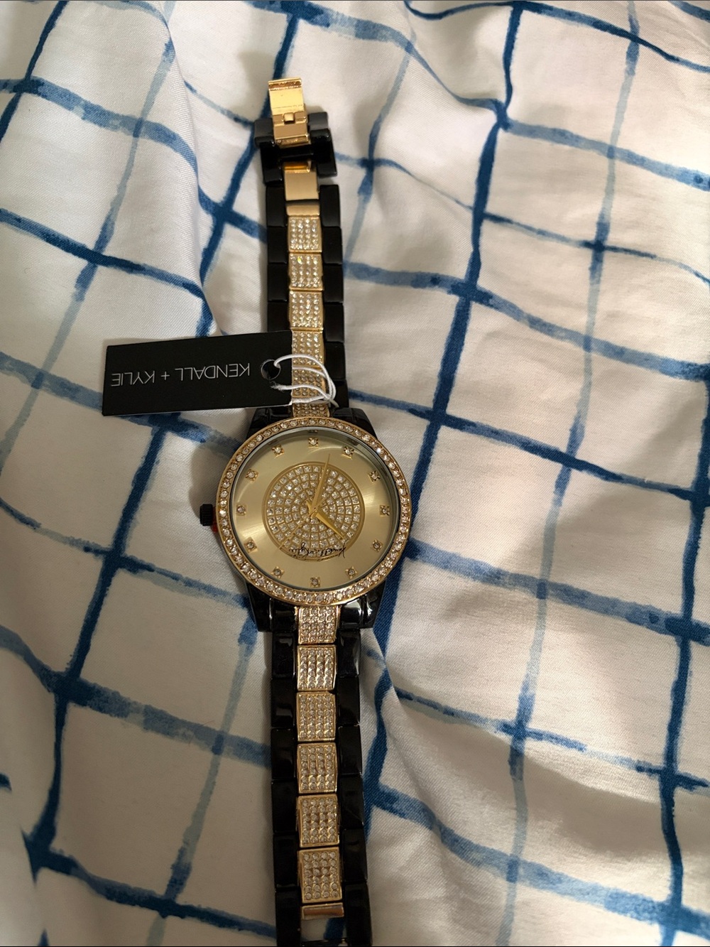 Kendall & Kylie Gold and Black Crystal Accent Bracelet Watch